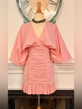 Dolan - Pink Ruched Mini Dress with Balloon Sleeves